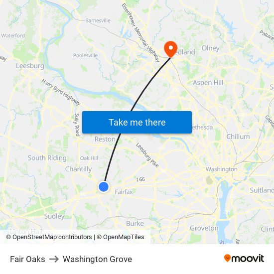 Fair Oaks to Washington Grove map