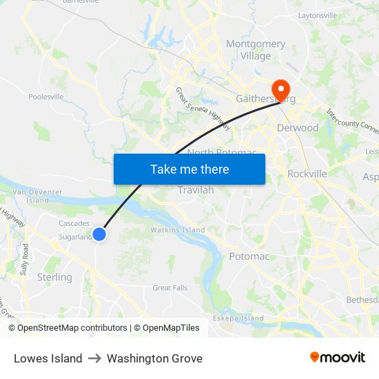 Lowes Island to Washington Grove map