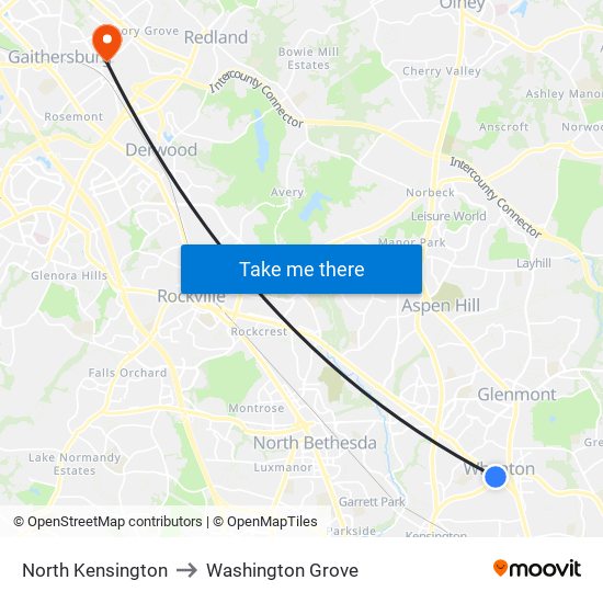 North Kensington to Washington Grove map