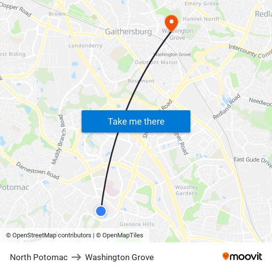 North Potomac to Washington Grove map