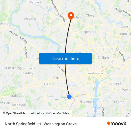 North Springfield to Washington Grove map