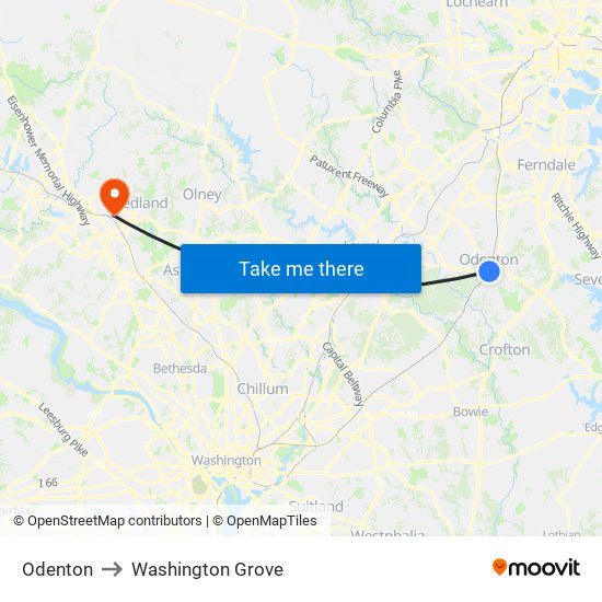 Odenton to Washington Grove map