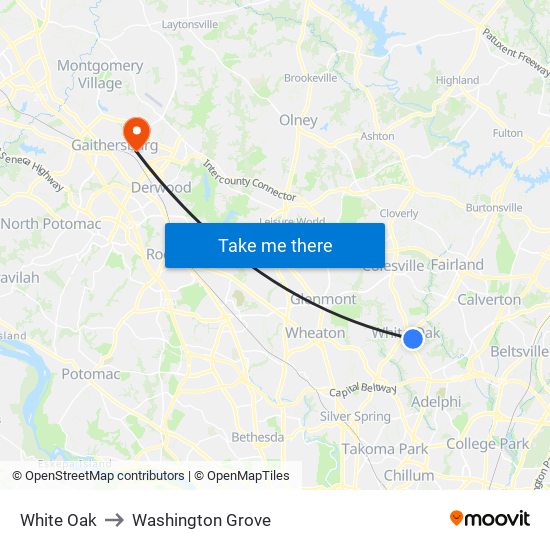White Oak to Washington Grove map