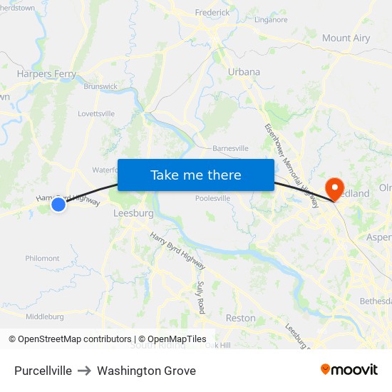 Purcellville to Washington Grove map