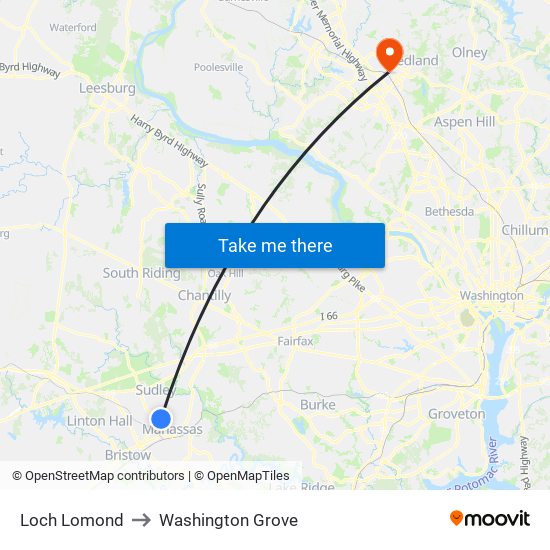 Loch Lomond to Washington Grove map