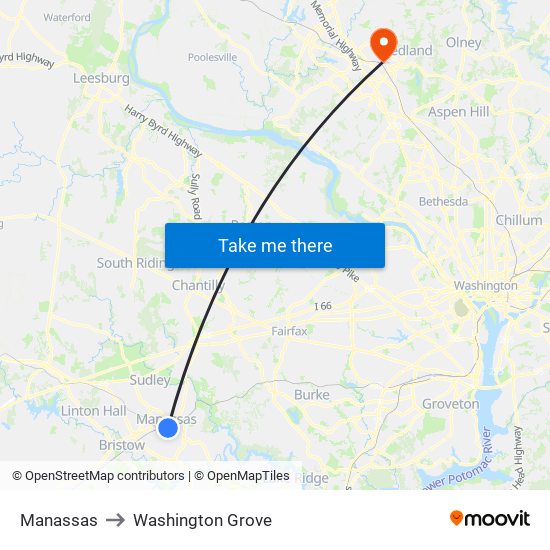 Manassas to Washington Grove map