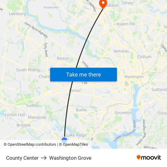 County Center to Washington Grove map