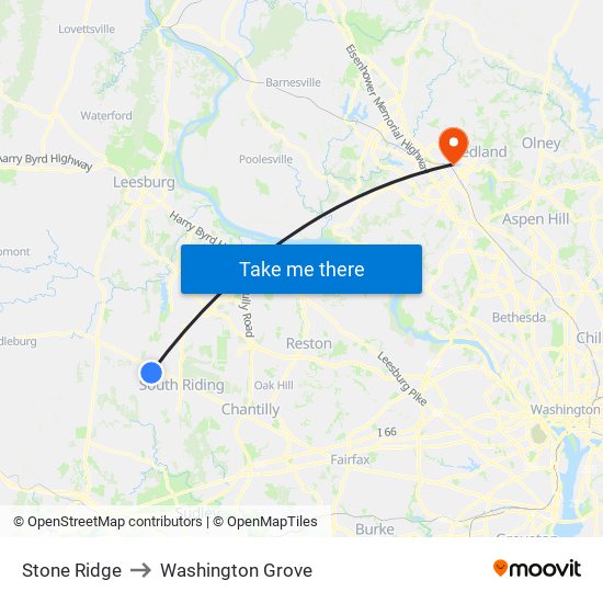 Stone Ridge to Washington Grove map