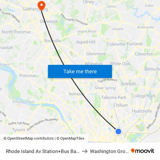 Rhode Island Ave-Brentwood+Bay D to Washington Grove map