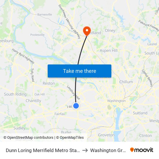 Dunn Loring Merrifield Metro Station to Washington Grove map