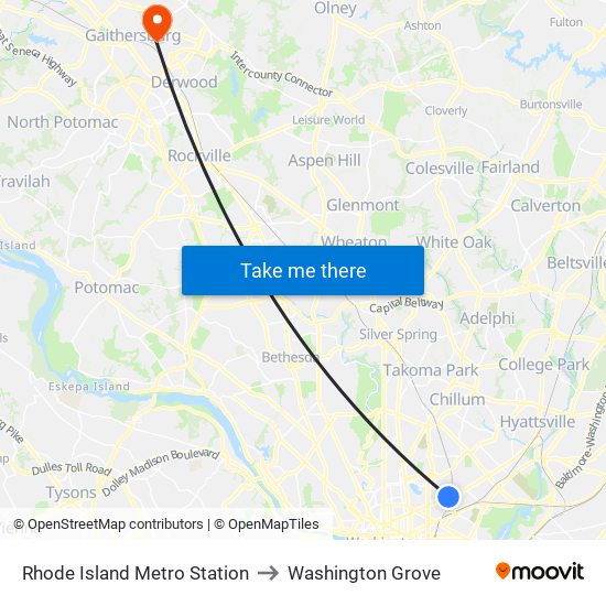 Rhode Island Metro Station to Washington Grove map