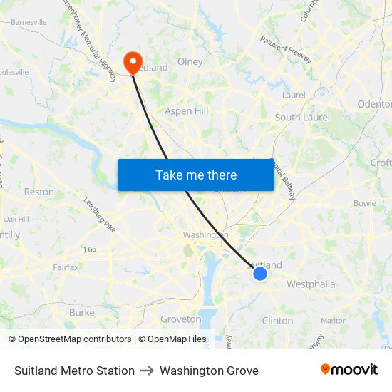 Suitland Metro Station to Washington Grove map