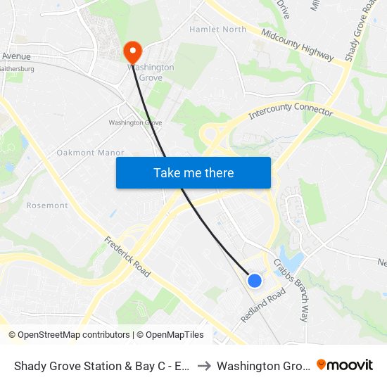 Shady Grove Station & Bay C - East to Washington Grove map