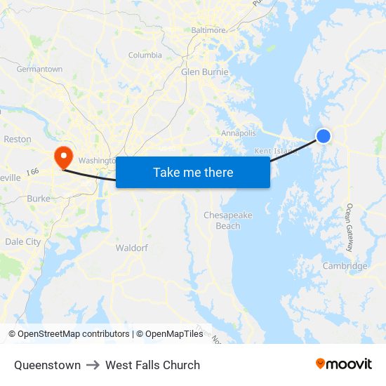Queenstown to West Falls Church map