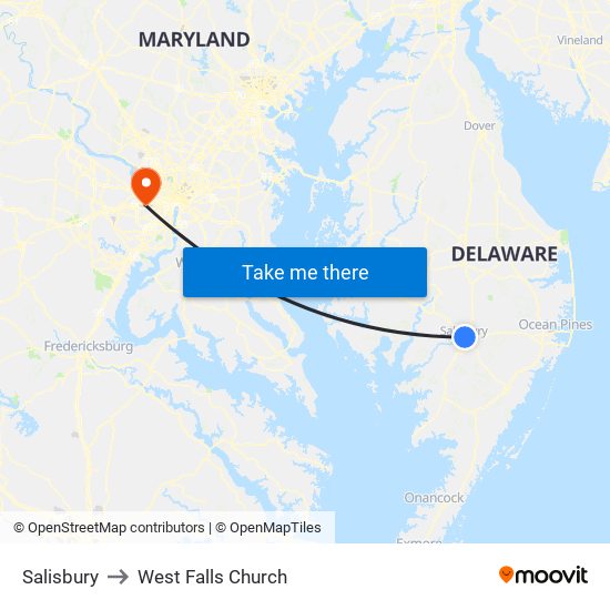 Salisbury to West Falls Church map