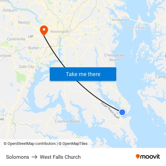 Solomons to West Falls Church map