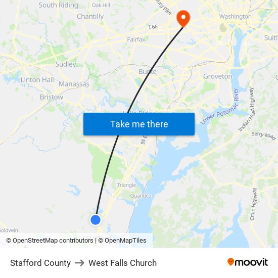 Stafford County to West Falls Church map