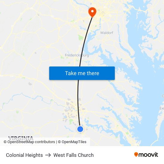 Colonial Heights to West Falls Church map