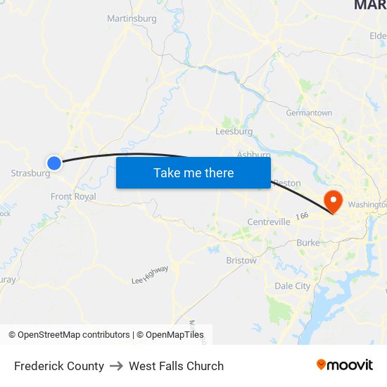 Frederick County to West Falls Church map