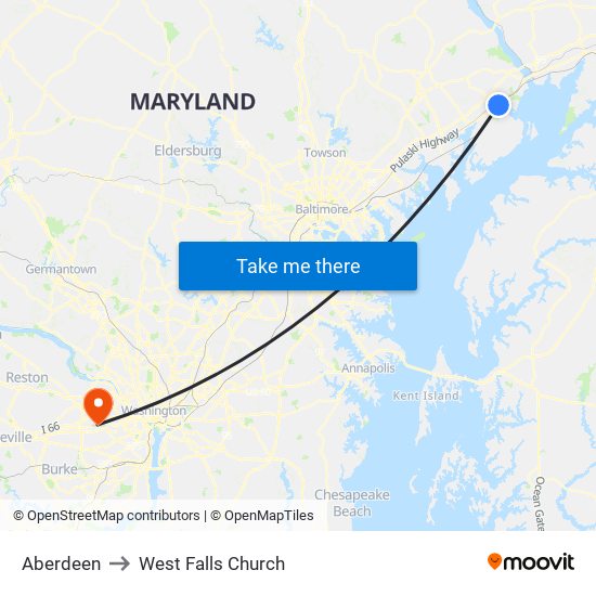 Aberdeen to West Falls Church map