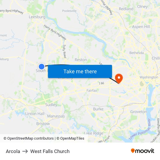 Arcola to West Falls Church map