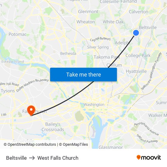 Beltsville to West Falls Church map