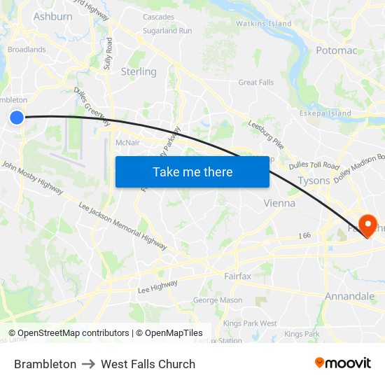 Brambleton to West Falls Church map