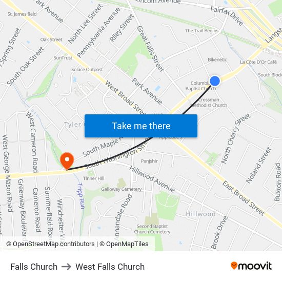 Falls Church to West Falls Church map