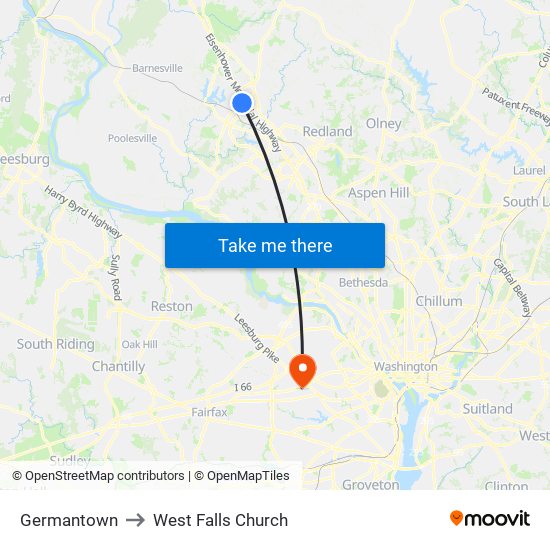 Germantown to West Falls Church map