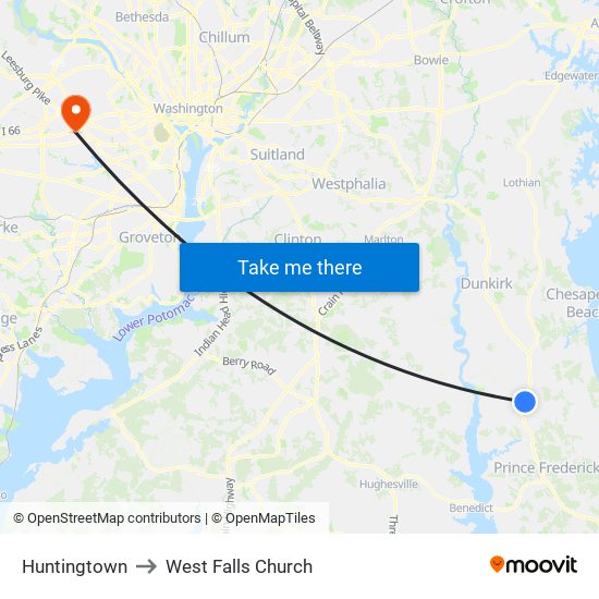 Huntingtown to West Falls Church map