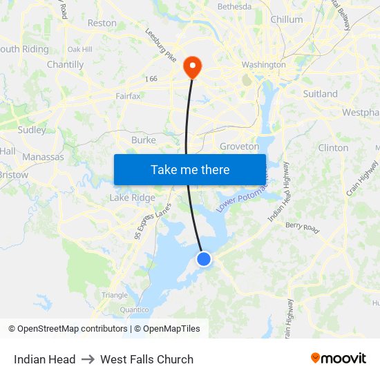 Indian Head to West Falls Church map