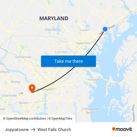 Joppatowne to West Falls Church map