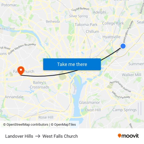Landover Hills to West Falls Church map