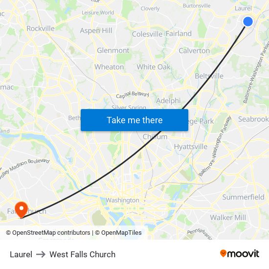 Laurel to West Falls Church map