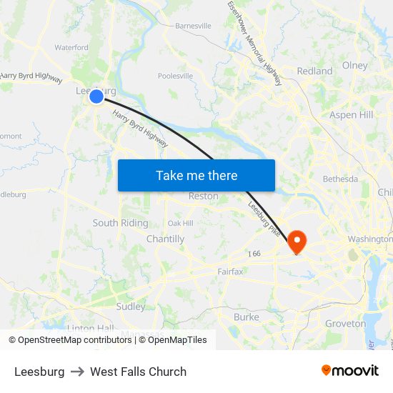 Leesburg to West Falls Church map