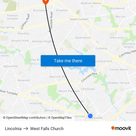 Lincolnia to West Falls Church map