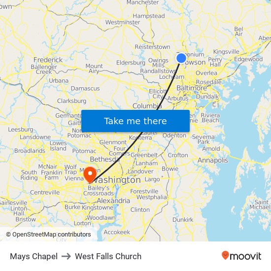 Mays Chapel to West Falls Church map