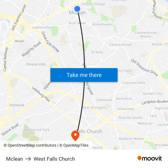 Mclean to West Falls Church map