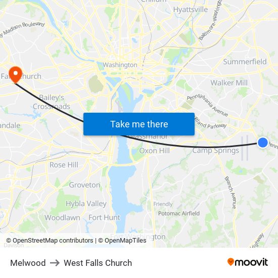 Melwood to West Falls Church map