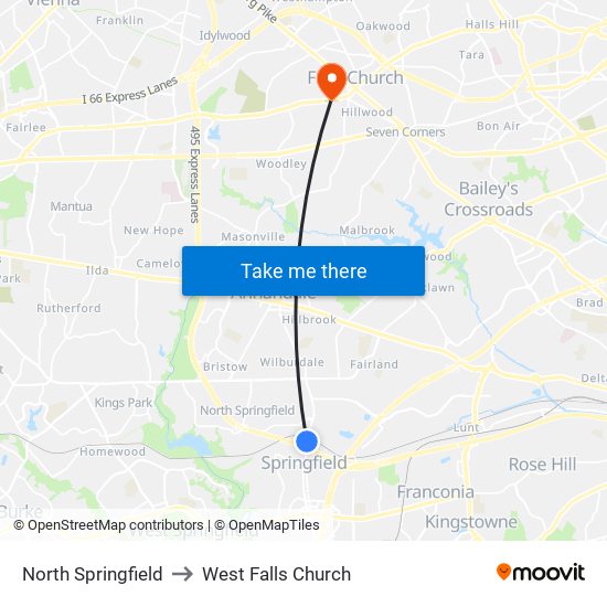 North Springfield to West Falls Church map