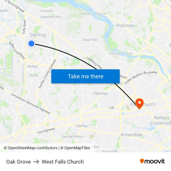 Oak Grove to West Falls Church map
