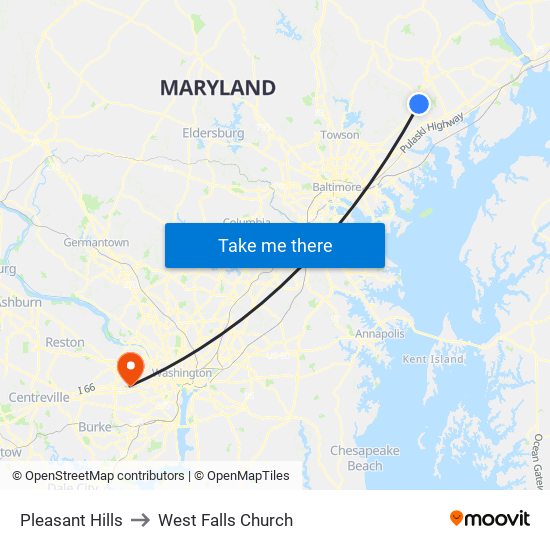 Pleasant Hills to West Falls Church map