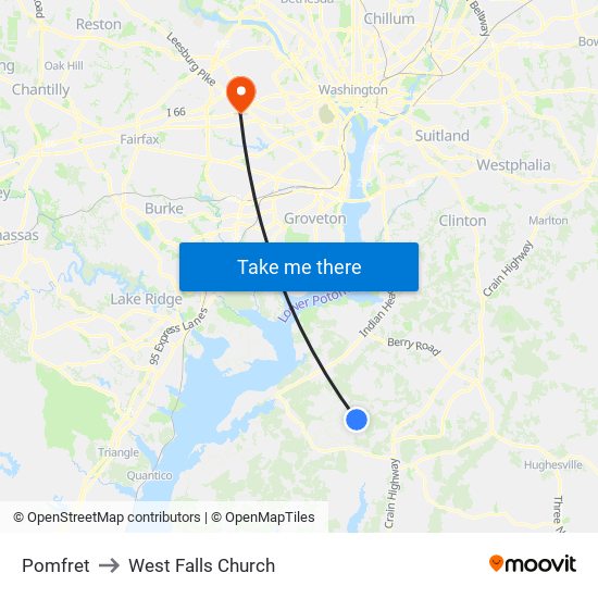 Pomfret to West Falls Church map