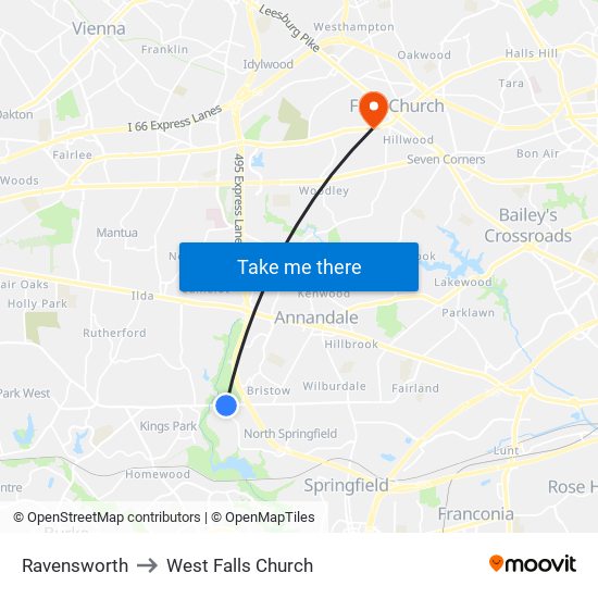 Ravensworth to West Falls Church map