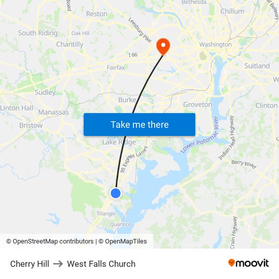 Cherry Hill to West Falls Church map