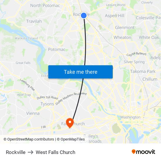 Rockville to West Falls Church map