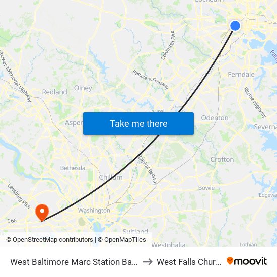 West Baltimore Marc Station Bay 1 to West Falls Church map