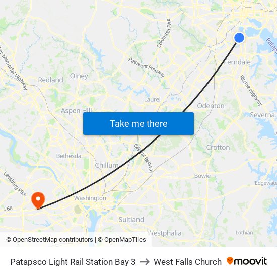 Patapsco Light Rail Station Bay 3 to West Falls Church map