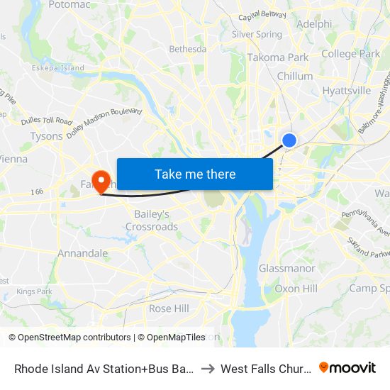 Rhode Island Ave-Brentwood+Bay D to West Falls Church map