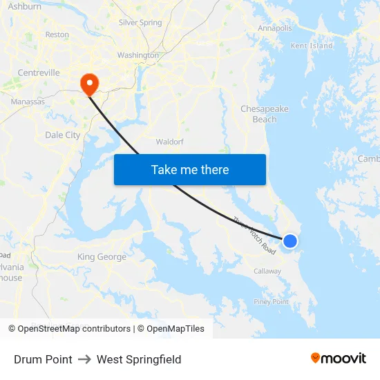 Drum Point to West Springfield map